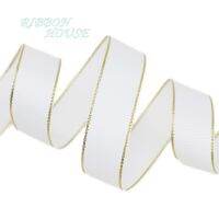 (10 yardslot) White Gold Edge Grosgrain Ribbon Wholesale Gift Wrapping Christmas ribbons