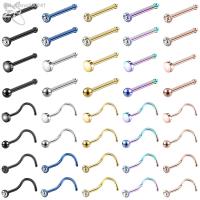 ZS 1PC 20G Stainless Steel Nose Piercing Colorful CZ Crystal Nose Studs Screw S-Shape Retainer 3MM Nostril Piercing Jewelry