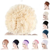 【YF】 New Ethnic Style Fashion Big Flower Solid Color Plate Hat Euramerican Lace Cotton Ladies Muslim Head