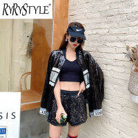 RYRYSTYLE เทรนด์ฉบับภาษาเกาหลีในเสื้อคาร์ดิเกนแบบหลวมของผู้หญิงความยาวปานกลางเลื่อมอุตสาหกรรมหนักใหม่ซิปแจ็คเก็ตลำลอง