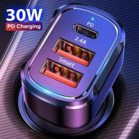 ที่ชาร์จแบตในรถ PD 30W ใหม่ PD 30W สามพอร์ตที่ชาร์จแบตในรถ PD USB PD 30W Type-C ที่ชาร์จแบตในรถอแดปเตอร์ชาร์จแบตเตอรี่ความเร็วสูงสำหรับ IPhone 13 12 11 Pro Max ที่ชาร์จแบตในรถชาร์จอแดปเตอร์ชาร์จแบตเตอรี่ความเร็วสูงอะแดปเตอร์ชาร์จเร็ว30W ใหม่ PD ที่ชาร์จแบ