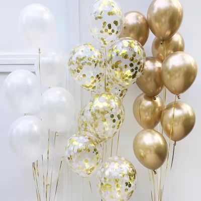 15 pcs โลหะ Chrome Gold Silver Latex ลูกโป่ง Party Decor Rose Golden บอลลูน Confetti โปร่งใสงานแต่งงานวันเกิด Air บอลลูน-iewo9238