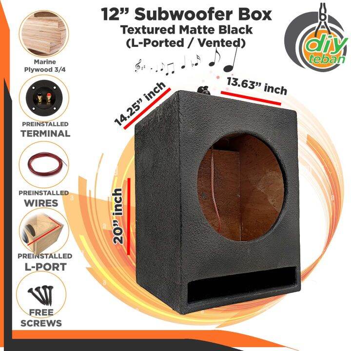 12 Inches Subwoofer Box / Enclosure L Ported Textured Paint Matte Black