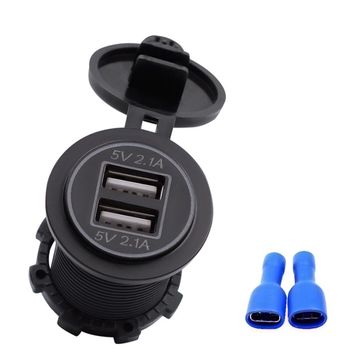 ช่องเสียบ-usb-ในรถ-5v-4-2a-dual-2usb-charger-socket-adapter-power-outlet-for-12v-24v-car-motorcycle-blue