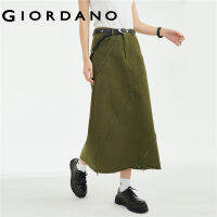 GIORDANO Women Skirts 100% Cotton Stylish Frayed Long Skirts Five-Pocket Comfort Relaxed Fashion Casual Long Skirts 18463908