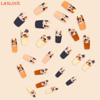 LANLOVE ทำเล็บมือปลอมแบบยาวลายกราฟฟิตีแบบน้ำค้างแข็งที่เล็บไม่เป็นอันตรายและขอบเรียบสำหรับชุดแต่งเข้ากัน Cewek Seksi