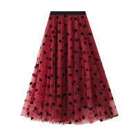 Vintage High Waist Love Heart Print Tulle Skirt A-line Mesh Tutu Skirts Womens 2022 Spring Summer