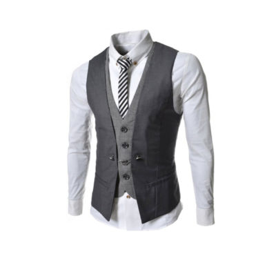 ﹍◈ hnf531 ชาย V คอเดี่ยวหน้าอก Slim Gilet สูทธุรกิจเสื้อกั๊กยอดนิยม