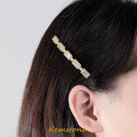 Kemstone กิ๊บติดผมหน้าม้าเพทายสี่เหลี่ยมสีทองแวววาวสำหรับผู้หญิงที่ดีไซน์แบบเรียบง่ายเครื่องประดับหรูหราน้ำหนักเบาของขวัญ