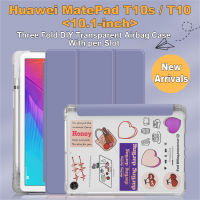 สำหรับ Huawei MatePad T 10S 10 T10s T10 10.1นิ้ว (2020) AGS3-L09 AGS3-W09แฟชั่นไฮเอนด์คลุมป้องกันแท็บเล็ตสามพับพับฝาเป็นฐานเคสโปร่งแสงฝาหลังด้าน