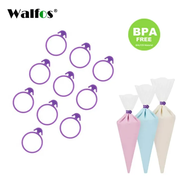 WALFOS 10 Pieces Silicone Icing Bag Ties Fixed Rings DIY Reusable