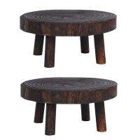 2X Rustic Decorative Round Wood Pedestal Plant Pot Riser Plant Stand Potted Plant Shelf for Indoor Outdoor Home Decor A