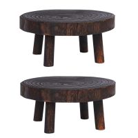 2X Rustic Decorative Round Wood Pedestal Plant Pot Riser Plant Stand Potted Plant Shelf for Indoor Outdoor Home Decor A