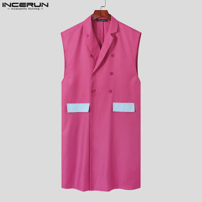 INCERUN เสื้อกั๊กมีปกเสื้อโค้ทที่เป็นทางการสไตล์ย้อนยุคเสื้อคลุมยาวคาร์โก้แขนกุด (ชุดลำลอง) #3