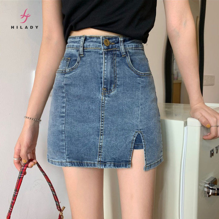 HILADY Korean Style Denim Skirt High Waist Sexy Short Skirt Women's A ...