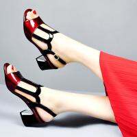 HOT★2023ใหม่รองเท้าผู้หญิง Peep Toe รองเท้าแตะฤดูร้อนรองเท้าส้นสูงสแควร์กลางส้นเท้าข้อเท้า Buckle Hollow Out เกาหลีสไตล์หญิง Footware