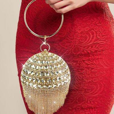 【Hot Sale】 New Ladies Spherical Tassel Banquet Clutch Evening European and Dinner