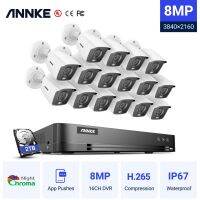 ANNKE 4K อัลตร้า HD 16CH รักษาความปลอดภัยแบบ DVR ระบบกล้องกับ8ชิ้นกลางแจ้งในบ้านการมองเห็นได้ในเวลากลางคืนสีเต็มชุดสอดแนม CCTV ภายในอาคาร