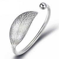 แฟชั่น 925 เงินสเตอร์ลิงผู้หญิงสร้อยข้อมือเปิด Leaf Shaped Charm กำไลข้อมือสาวเครื่องประดับคริสต์มาส...-fbgxbgdbnxxfn