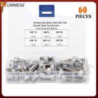 UMMEAX 60pcs 304สแตนเลสสตีล สกรูหัวจม M6 ฐานสิบหก สกรูน๊อตเกลียวเต็ม ต้านทานการเกิดออกซิเดชัน โทนสีเงิน ไม้สำหรับไม้