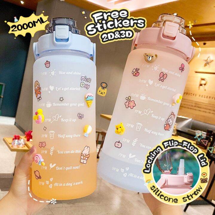 【READY STOCK】 ♛Kelly 2L Motivational Water Bottle 2 Liters Tumbler With ...