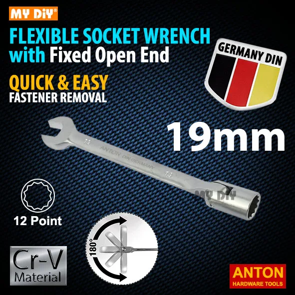 MYDIYHOMDEPOT ANTON CRV FLEXIBLE COMBINATION SOCKET WRENCH SPANNER