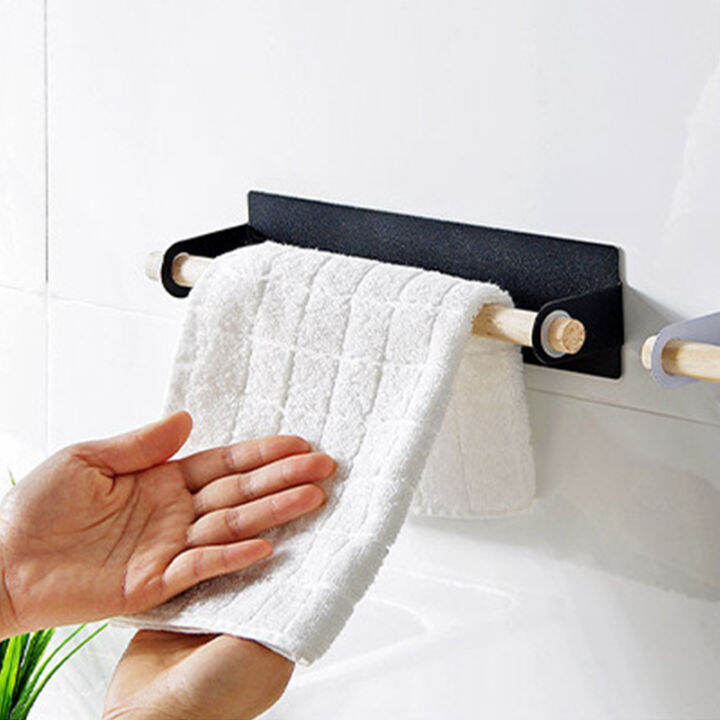 wall-mounted-paste-towel-bar-punch-free-self-adhesive-paper-roll-holder-wooden-storage-rack-hanger-kitchen-bathroom-organization