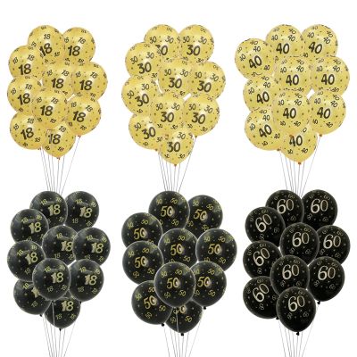 10Pcs Gold Black 18 30 40 50 60 Year Old Latex Balloons Happy Birthday Party Decor Anniversary Adult 30th 40th 50th 60th Supplie