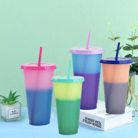 PP แก้วเปลี่ยนสี,Rainbow ถ้วยเก็บอุณหภูมิ,สีสัน Cloud พลาสติกแก้วเปลี่ยนสี700Ml/24Oz