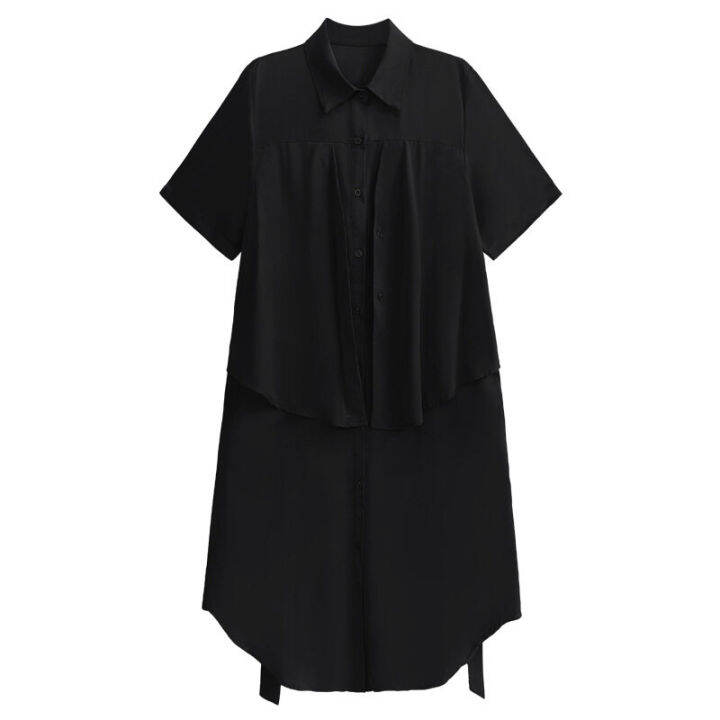 xitao-dress-women-loose-false-two-pieces-shirt-dress