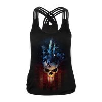 [Cos imitation] 2020 Summer Skull Start Girl Digital Print Women 39; S Black Tank Tops Gothic Style Sling Top Sexy Backless Vest