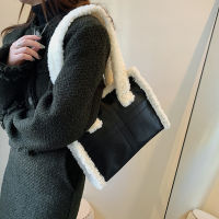 2022 Winter New Fashion Lamb Wool Tote Bag Leisure Simple Shoulder Handbag Women Patchwork PU Top Handle Bags UTQC