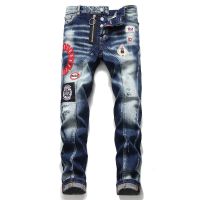 DSQUARED2 Brand New Mens Jeans Mens Fashion Slim Elasticity D2 Denim Pants Blue Embroidery Ripped Skinny Denim Trouesrs