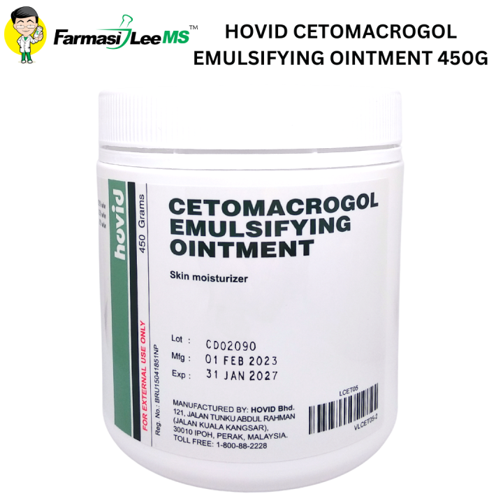 Hovid Cetomacrogol Emulsifying Ointment 450g (Exp 01/2027) Lazada