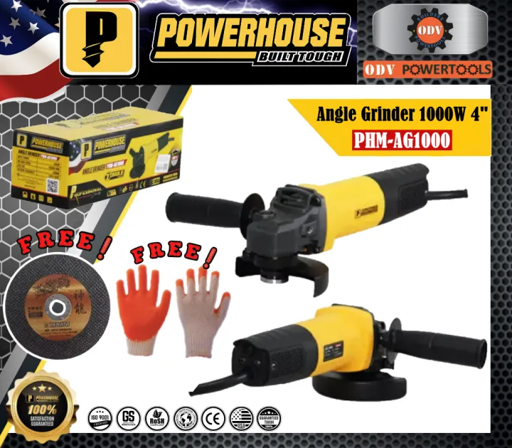 POWERHOUSE Angle Grinder Torque Force Motor 1000W 4" PHMAG1000 w/Free