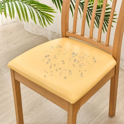 PU Waterproof Seat Cushion Cover for Dining Room Home Decor Spandex Stretch Chair Covers Removable Solid Color Chair Protector