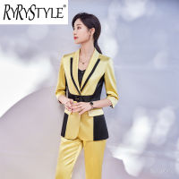 RYRYSTYLE Busalong ชุดเดรสลำลองแขนยาวปานกลางสำหรับผู้หญิงเสื้อสูทขนาดเล็กเข้ารูปพอดีเสื้อเบลเซอร์8895