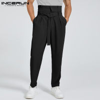 INCERUN Fashion Men Casual Pants Joggers High Waist Streetwear Thin Trousers With Belt 2021 Solid Color Leisure Pantalon S-5XL