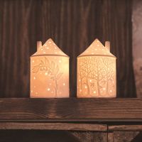 เชิงเทียนเซรามิกรูปบ้านเชิงเทียนที่สมบูรณ์แบบสำหรับงานแต่งงานของตกแต่งบ้านใช้ประณีตเซรามิก DIY เทียนร้อน