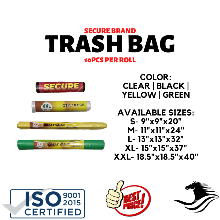 Trash Bag (Secure Brand) 10pcs per roll [S/M/L/XL/XXL] Black Clear