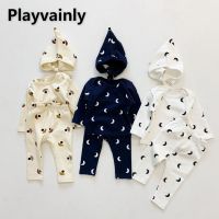 2022 New Spring Baby Girl Boy Pajamas 3pcs Sets Long Sleeves Cotton T-shirt+Pants+Cap+Cap Newborn Sleepwear Kids Homewear E3633