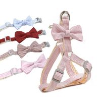 Cheap Dog Harness and Leash Set Plaid Bowknot Cat Leads Adjustable Kitten Collar Pet Harness for Small Dogs Cats Pink Blue Leashes