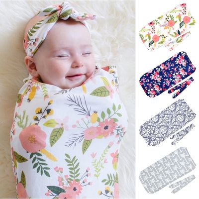 Babes Girls Boys Flower Sleeping Bags with Knot Headband Cocoon Swaddling Wrap Blankets for Newborns Infant Sacks for 0-3 Month