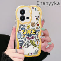 เคส Chenyyka สำหรับ Vivo Y35เคส Y35 5G Y36 5G ลายการ์ตูนรูปดาวเคราะห์ในจักรวาลสีสันสดใสเคสป้องกันด้วยคลื่นเนื้อครีมเคสโทรศัพท์โปร่งใสเคสซิลิโคนอ่อนชัดเจนกันกระแทก