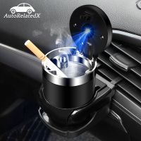 fgjfykjd Car Ashtray With Lid Blue Led Smell Proof Portable Ashtray Cup For Auto Fireproof Shell One Touch Open Car Interior Goods