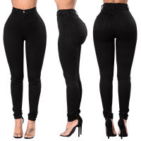 【CW】2022 Spring Summer Trousers Black and White High Waist Jeans For Women Casual Skinny High Elastic Denim Pencil Pants S-2XL