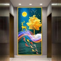 Luyameishop Feng Shui Nine Koi Fish &amp; Lotus Pond ผ้าใบ Wall Art-ภูมิทัศน์จีนพิมพ์โปสเตอร์สำหรับตกแต่งบ้าน