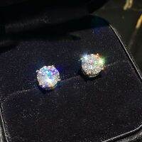 0.5CT / 1CT กางเกงรัดรูปหรูหราการตั้งค่าสี่กรงเล็บเพชรเดี่ยวต่างหูเม็ดกลมพื้นฐาน Earstud 18K ทองคำขาวชุบทองคำขาวบน925สีเงินไม่จางหายไฟที่สมบูรณ์แบบพราว