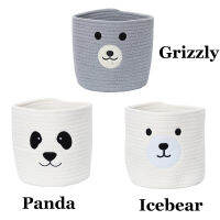 น่ารักการ์ตูนหมีขาว Grizzly Panda Organizer จัดเก็บผ้าฝ้ายทอตะกร้าเดสก์ท็อปกล่องของเล่นสำหรับห้องนอนห้องนั่งเล่น