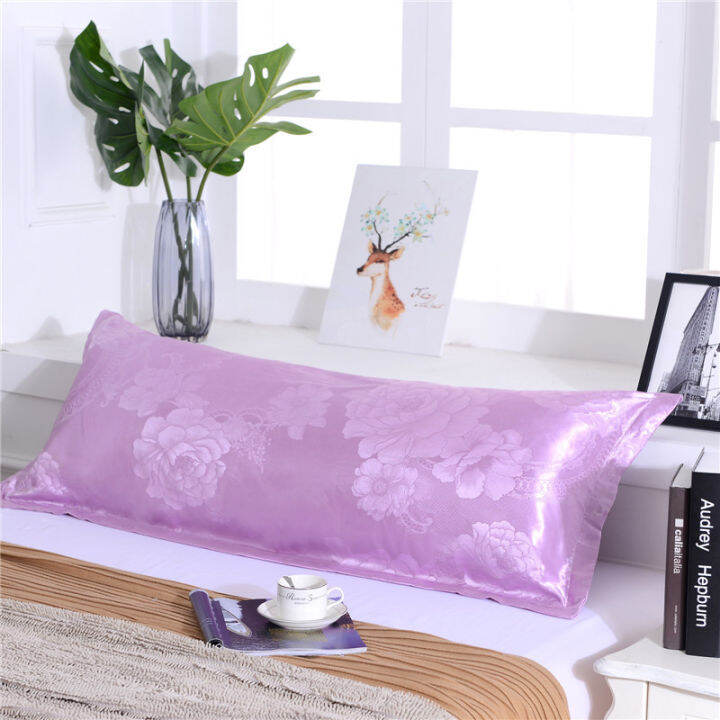 ultra-soft-printed-body-pillow-cover-couple-double-pillowcases-with-zipper-closure-solid-color-long-satin-silk-pillow-cases